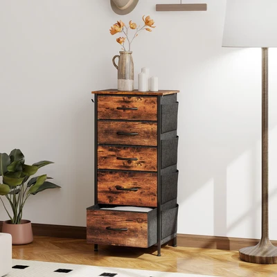 Image of Fabric Chest of Drawers, 5 Drawer Dresser for Bedroom, Rustic Brown Homcom