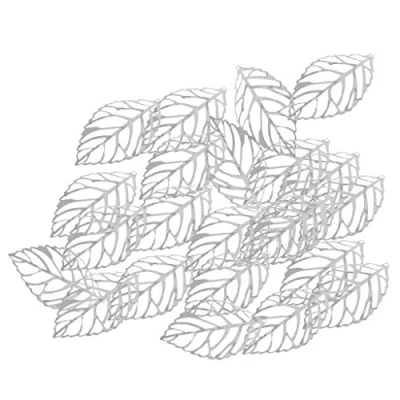 Image of sharprepublic 30pcs Craft Supplies Small Hollow Filigree Leaf Charms Pendants for Crafting, Jewelry Findings Making Accessory DIY Necklace Bracelet silver