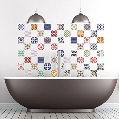 Image of Ambiance Sticker Self Adhesive Decorative Wall Decal Cement Tile for Bathroom and Kitchen Rosaces Nuance de Gris Pack of 60 Stickers 20 x cm