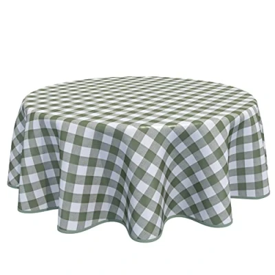 Image of Home Direct Round Oilcloth PVC Wipe Clean Tablecloth Table Cover Gingham Checkers 160cm 62&quot; Sage Green