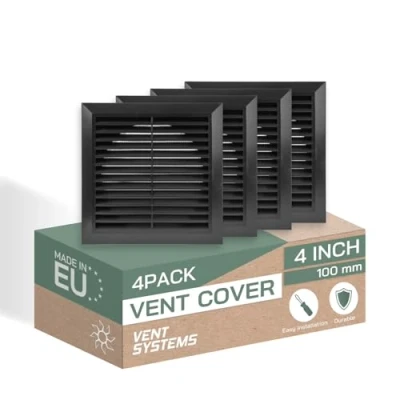 Image of Vent Systems Ø4&quot; Duct 6.7&quot; x Inch Pack of 4 Black Air Cover Bathroom Exhaust Pipe White Louvered Outdoor Ø100 mm (170 170 mm)
