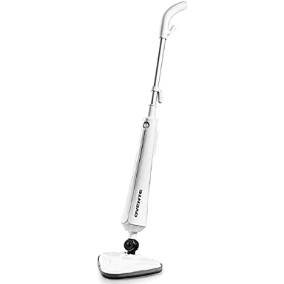 Image of OVENTE Electric Steam Mop Cleaner, 1300W Steamer for Cleaning Tiles and Hardwood Floors with Swivel Head, Refillable Water Tank Microfiber Pad, Great Sanitizing Flat Surfaces, White ST405W