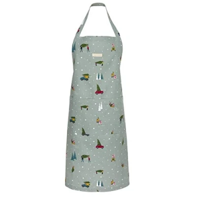 Image of Sophie Allport Home for Christmas Unisex Adult Apron with Adjustable Neck Strap and Front Pocket. Made 100% Cotton