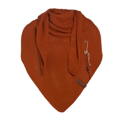 Image of Knit Factory Coco Knitted Shawl Triangle scarf Women Terra winter 190x85 cm Manufactured in Europe Ladies Including decorative pin