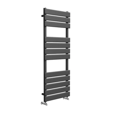 Image of Greened House Richmond Heated Towel Rail Flat Panel Black Bathroom Radiator Central Heating (Black, 500mm W x 1200mm H)