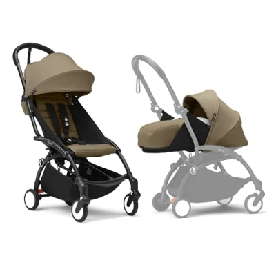 Image of Stokke YOYO3 Stroller with Newborn Pack Includes Black Frame, YOYO 6+ Color (Toffee) &amp; 0+