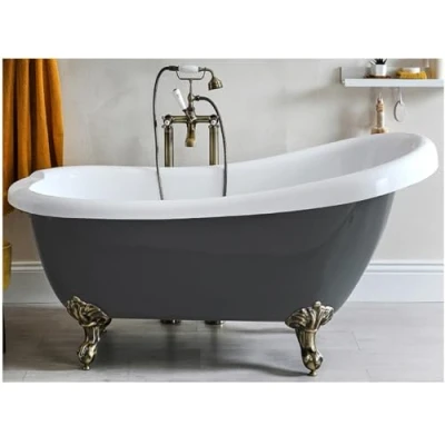 Image of Milano Hest Stone Grey 1710mm x 740mm Traditional Bathroom Freestanding Slipper Bath with Feet Brushed Gold