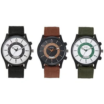 Image of JewelryWe Mens Military Watch Nylon Strap Analog Quartz Calendar Luminous Wristwatch Cool Business Casual Dress Watch, for Fathers Day