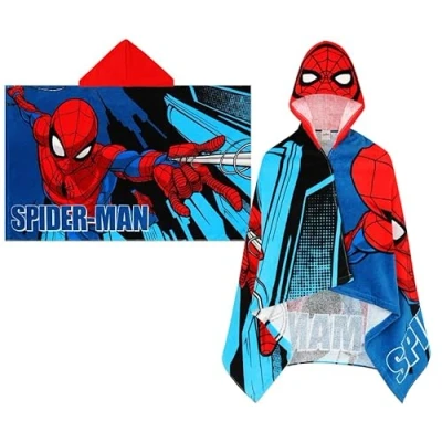 Image of SPIDER MAN Marvel Hooded Towel Kids Poncho Avengers boys Bath Large Childrens Beach Wrap