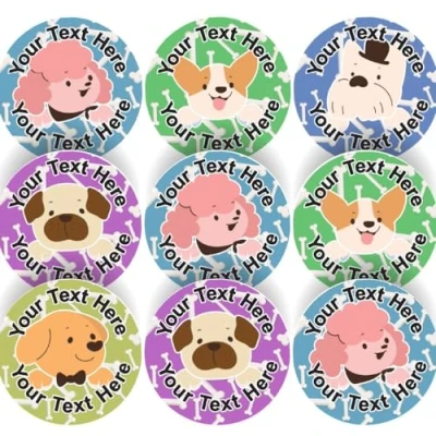 Image of 144 Personalised Happy Dogs 30mm Reward Stickers for School Teachers, Parents and Nursery