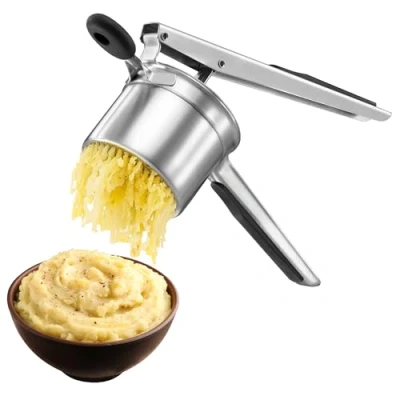 Image of VonShef Potato Ricer Masher, Food Grade Stainless Steel Press with Silicone Handle, Dishwasher Safe Fruit &amp; Veg Press, Heavy Duty for Mashed Potatoes
