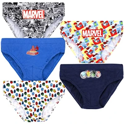 Image of Marvel Underwear for Boys Multipack 5 Pack Of 100% Cotton Variety Designs Official Merchandise 5/6 Years Black