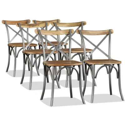 Image of vidaXL 6x Solid Mango Wood and Steel Dining Chairs Cross Back Kitchen Seat