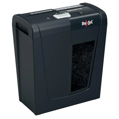 Image of S5 Strip Cut Paper Shredder for Home Office Use, Shreds up to 6 5 Sheets (70 80gsm), 10 Litre Removable Bin, Security Level P2, Staples &amp; Clips, Quiet, Compact Black