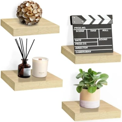 Image of Sorbus Square Floating Shelf for Wall 4 Small Shelves with Invisible Mounting Brackets Living Room Decor, Bedroom, Bathroom Home &amp; Kitchen 9&quot; to Display Photos Trophies
