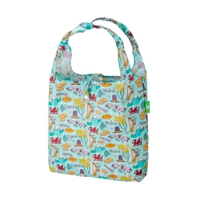 Image of ECO CHIC Lightweight Foldable Reusable Shopping Bag Water Resistant Tote (Wales Montage Blue)