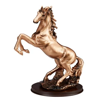 Image of Relaxdays Horse Statue, Standing Sculpture, Strong Stallion, Oval Socle, Home, Living Room, HWD 32x26.5x15.5 cm Copper