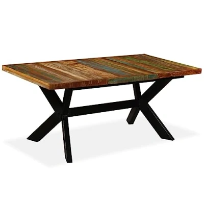 Image of vidaXL Solid Reclaimed Wood Dining Table Steel Cross 180 cm Kitchen Furniture