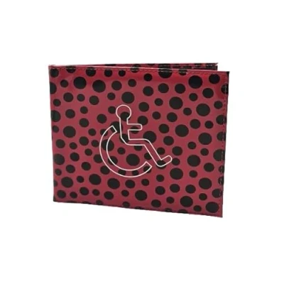 Image of AlezyB 1x Dotted Red Disabled Badge Holder, PU Leather Wallet Protector Parking Permit Cover Holder