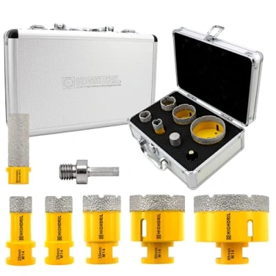 Image of HIGHDRIL Diamond Hole Saw Kit 20/25/35/50/68mm Drill Bits+20mm Finger Bits+Adapter,7Pcs Core Bit Set for Porcelain Ceramic Tile Granite Marble