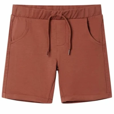 Image of vidaXL Kids&#039; Elastic Waist Brown Shorts 95% Cotton Blend with Pockets, Comfy Drawstring Waistband Size 92 for 1.5 2 Yrs