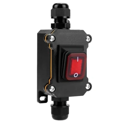Image of QWORK® IP65 Waterproof Inline Cord Switch with Red Indicator Light, 12 24V 30A, DPST Rocker Switch, Dual Position ON/OFF Control