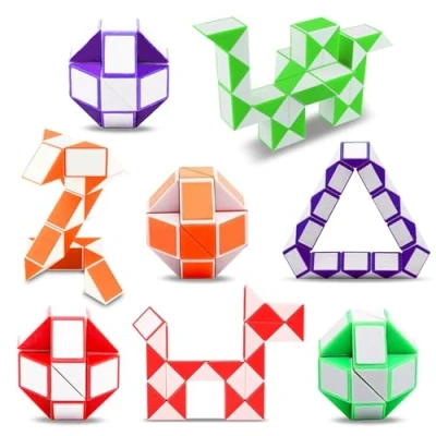 Image of Steemjoey 8 Pack 24 Blocks Magic Snake Cube, Party Bag Fillers for Kids, 3D Puzzles Games Fidget Toy Birthday Favors Christmas Stocking Toddlers Kids Boys Girls (Color Random)