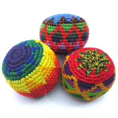 Image of Hacky Sack, Knitted Footbags, Juggling Balls, Haki Sacks, Kick Balls Assorted Colours and Styles Set of 3