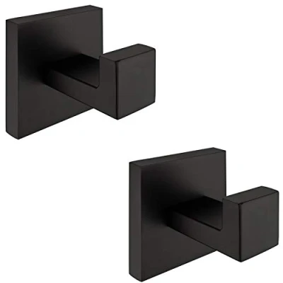 Image of Nolimas 2 Pack Matte Black Towel Hook Stainless Steel Bathroom Rustproof Clothes Coat Wall Mounted Square Toilet Kitchen Heavy Duty Door Hanger