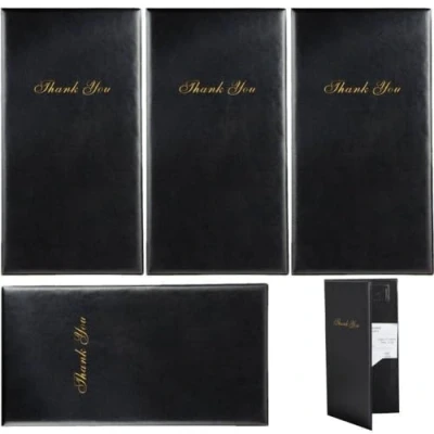 Image of Dinntty Leather Restaurant Bill Holder 4pcs Guest Check Card with Gold Imprint Menu for Cafe Bar