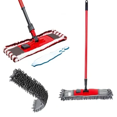 Image of Hard Floor Microfibre &amp; Noodle Head Mops For Cleaning Wet Or Dry Surfaces Kitchens Wooden Floors (Noodle Mop Long Handle, 1 Mop)