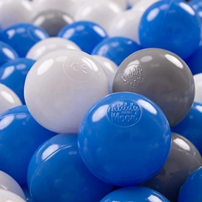Image of KiddyMoon Soft Plastic Play Balls 300 Balls/7Cm 2.75In Multi Colour Made In EU, Grey/White/Blue