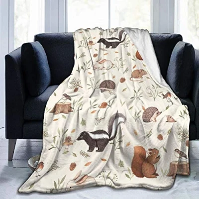 Image of COMRTL Flannel Fleece Throw Blanket Bed Nature Lovely Hedgehog Squirrel Birds Micro Warm Soft Lightweight Cozy Microfiber for Couch Sofa All Seasons