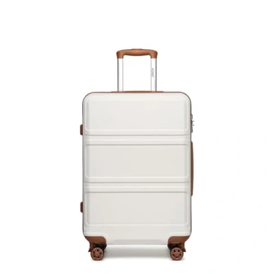 Image of Kono Suitcase Medium 24 Inch Hard Shell Lightweight ABS Travel Hand Luggage Trolley with 4 Spinner Wheels &amp; TSA Lock, 65x41x26cm,Cream White