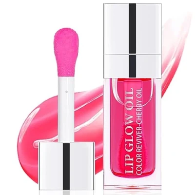 Image of Hydrating Lip Oil Glow &amp; Long Lasting Plumping Gloss Non StickyTinted Balm Care Transparent Toot Prevents Lines and Dry Cracked Lips (Cherry)