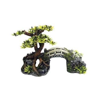 Image of Nobby Aqua Ornaments 28621 &quot;Bridge with Bonsai Plants 20.3 x 9.0 14.0 cm