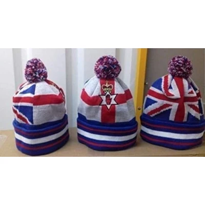 Image of union jack ulster flag bobble hat loyalist northern ireland united kingdom