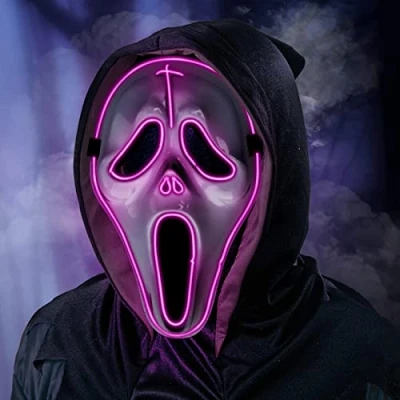 Image of YEHUARIS Halloween costume mask,Halloween Mask, Purge LED Light Up Mask for Adult Men Women, decoration Scary Glow with 4 Lighting Modes(Lila)