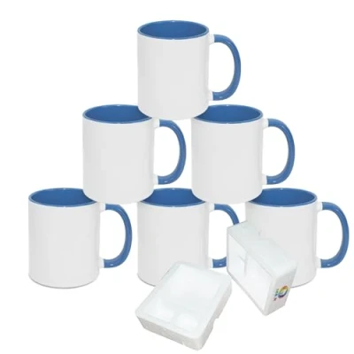 Image of MR.R Sublimation Blanks Dishwasher Ceramic Coffee Mugs with Blue Color Mug Inner and Handle Drinking Cup For Milk Tea Cola Water,11oz, Set of 6