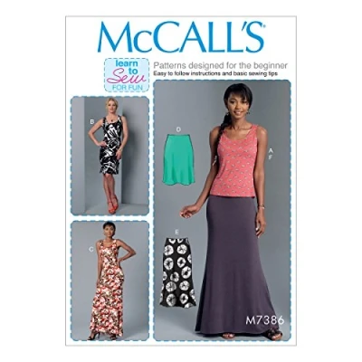 Image of Mccall&#039;s Patterns 7386, Misses Top,Dresses and Skirts,Sizes, Patterns, Multi Colour, ZZ (LRG XLG XXL)