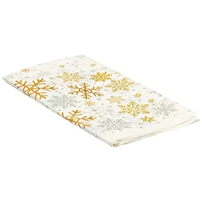 Image of Unique Party 77123 Plastic Silver and Gold Snowflakes Christmas Tablecloth, 7ft x 4.5ft