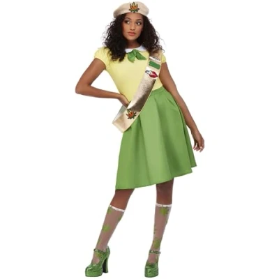 Image of Smiffys Pot Brownie Costume, Green Dress, Sash, Hat &amp; Socks, Funny Fancy Comedy Dress Up Costumes