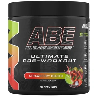 Image of Applied Nutrition ABE Pre Workout All Black Everything Powder, Energy &amp; Physical Performance with Citrulline, Creatine, Beta Alanine (375g 30 Servings) (Strawberry Mojito)