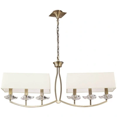 Image of Akira Linear Pendant 2 Arm 6 Light E14, Antique Brass With Cream Shades