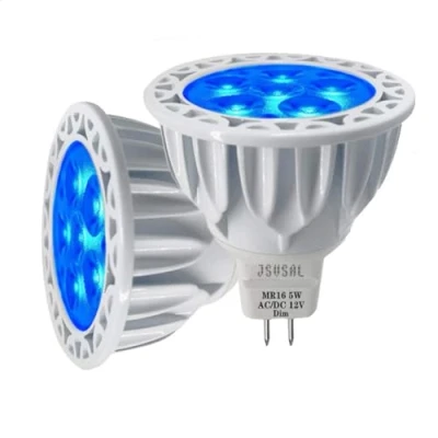 Image of JSVSAL MR16 GU5.3 Bi Pin Base LED Bulbs,Dimmable Blue 5W, 50W Halogen Equivalent,AC/DC 12V Low Voltage,40 Degree Spotlights for Landscape Yard Garden Tree Pool Holiday Lighting,2 Pack