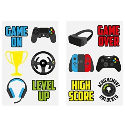 Image of Henbrandt 60x Mini Gamer Temporary Tattoos for Children Tattoo Sheets Videogame Kids Party Bag Favours Loot Fillers Lucky Dip Wedding Boys and Girls