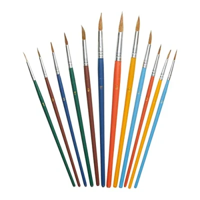 Image of Fit For The Job 12 piece Artist Brush Set 100% Goat Hair Mixed Sizes Art Ideal With Watercolour, Ink, Acrylic Kids &amp; Adults Arts Crafts, Artwork, DIY, Decorating, Upcycling, Modelling