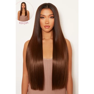 Image of Lullabellz Super Thick Statement Straight Clip In Hair Extensions 5 Piece, 26 Inch Length, Chestnut