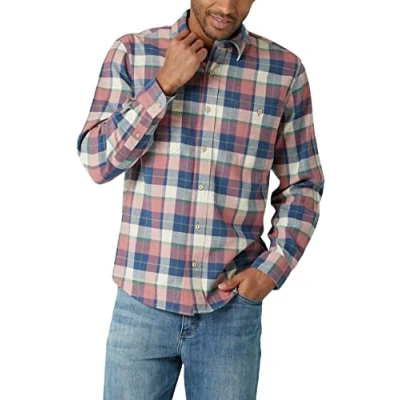 Image of Wrangler Authentics Men&#039;s Cloud Flannel Woven Shirt Button, Withered Rose, Medium