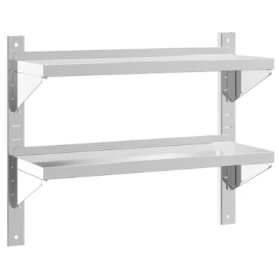 Image of vidaXL 2 Tier Floating Wall Shelf Storage Stainless Steel with Shelves, 75x23.5x60 cm Ideal for Living Room, Bedroom, Kitchen, Garage